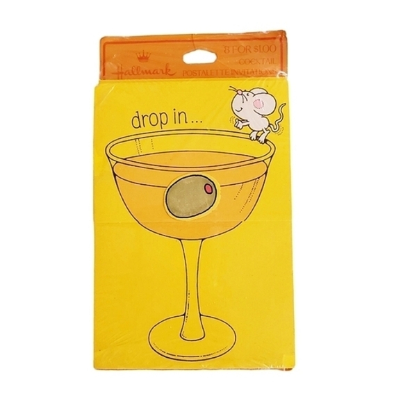 M01 * VTG Hallmark Mouse Diving Into Martini Glass Cocktail Invitations NIP - Picture 1 of 3